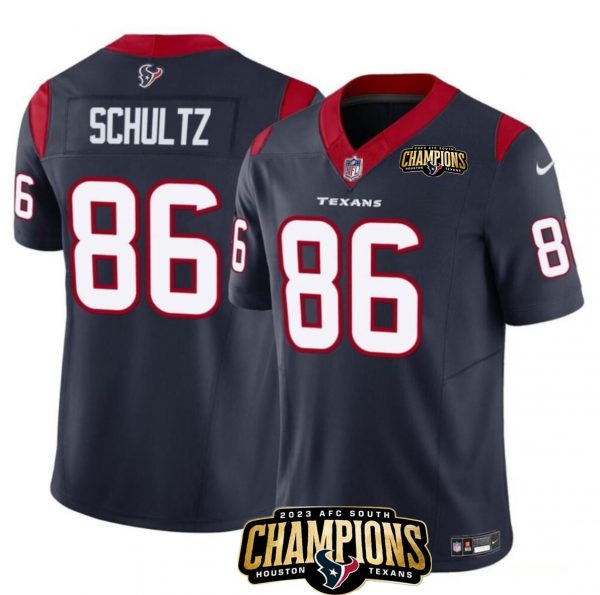Men Houston Texans #86 Dalton Schultz Navy 2023 F.U.S.E. AFC South Champions Patch Vapor Untouchable Limited Stitched Football Jersey