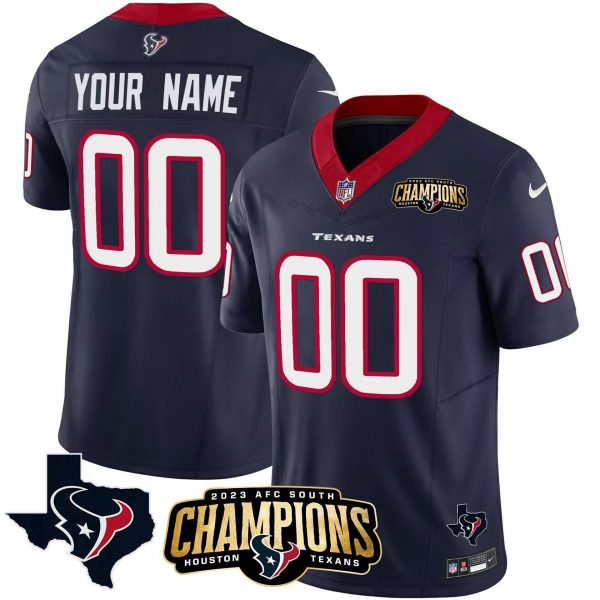 Houston Texans Active Player Custom Navy 2023 F.U.S.E. AFC South Champions Patch And Team Logo Patch Limited Stitched Football Jersey