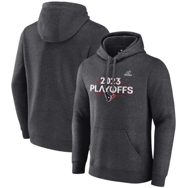 Men Houston Texans Heather Charcoal 2023 Playoffs Fleece Pullover Hoodie
