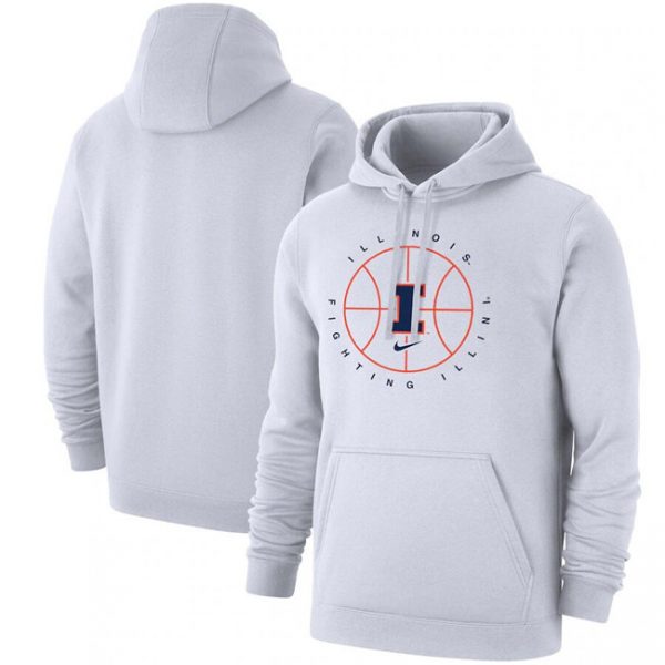 Men Illinois Fighting Illini White Basketball Icon Club Fleece Pullover Hoodie