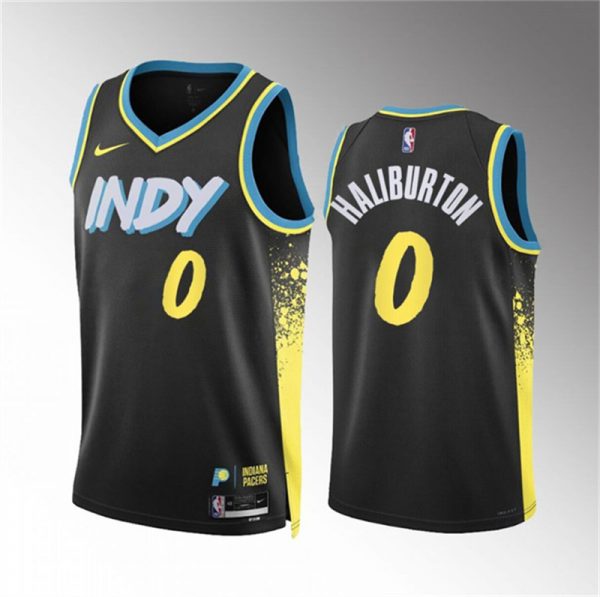Men Indiana Pacers #0 Tyrese Haliburton Black 2023-24 City Edition Stitched Basketball Jersey