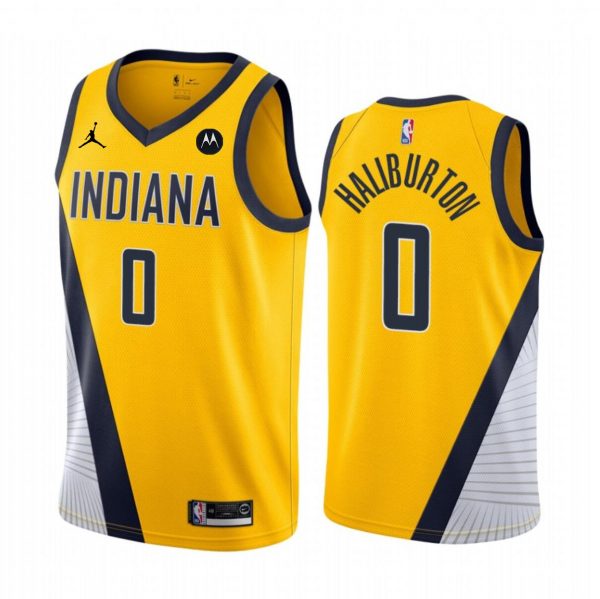 Men Indiana Pacers #0 Tyrese Haliburton Yellow Statement Edition Stitched Basketball Jersey