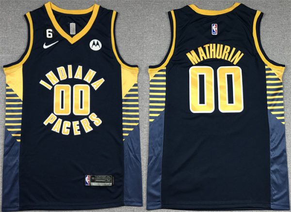Men Indiana Pacers #00 Bennedict Mathurin Black With NO.6 Patch Stitched Basketball Jersey