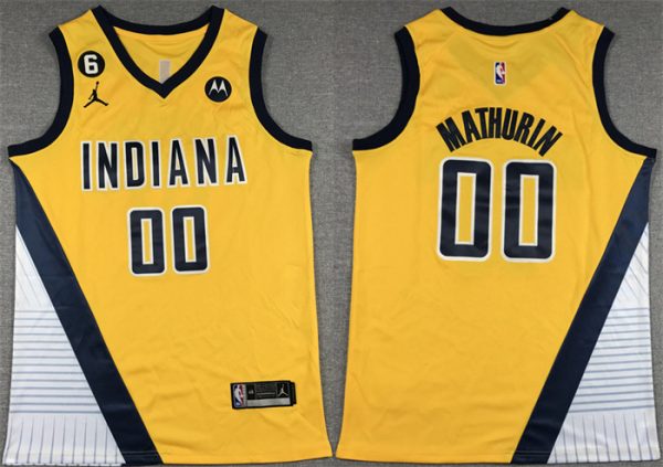 Men Indiana Pacers #00 Bennedict Mathurin Yellow With NO.6 Patch Stitched Basketball Jersey