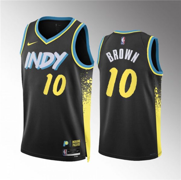 Men Indiana Pacers #10 Kendall Brown Black 2023/24 City Edition Stitched Basketball Jersey