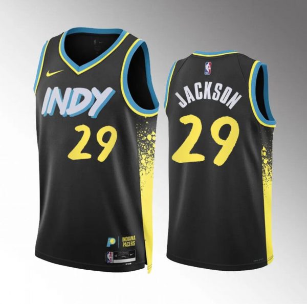 Men Indiana Pacers #29 Quenton Jackson Black 2023/24 City Edition Stitched Basketball Jersey