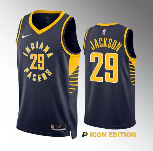 Men Indiana Pacers #29 Quenton Jackson Navy Icon Edition Stitched Basketball Jersey