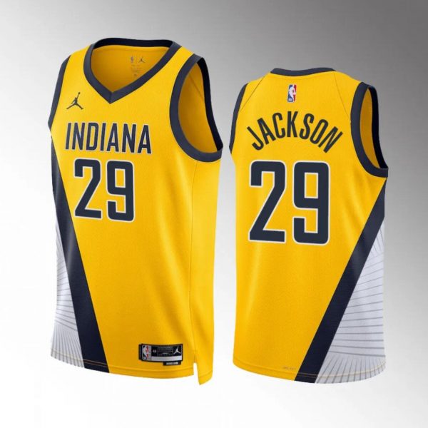 Men Indiana Pacers #29 Quenton Jackson Yelllow Statement Edition Stitched Basketball Jersey