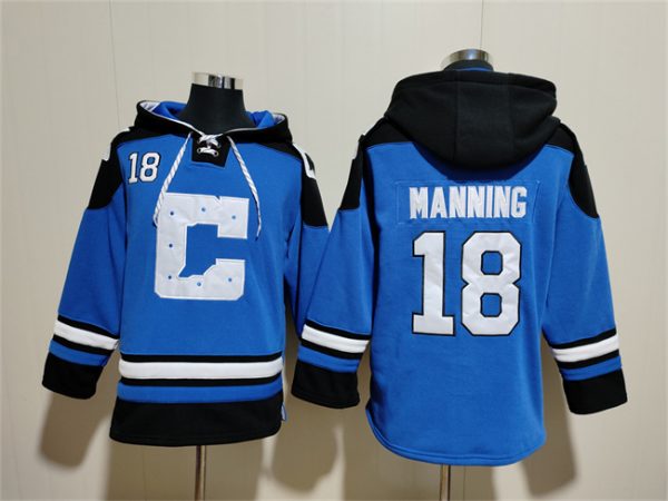 Men Indianapolis Colts #18 Peyton Manning Blue Ageless Must-Have Lace-Up Pullover Hoodie