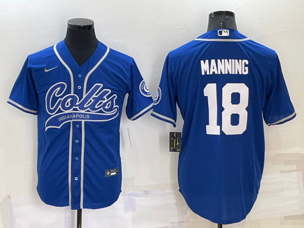 Men Indianapolis Colts #18 Peyton Manning Royal Cool Base Stitched Baseball Jersey