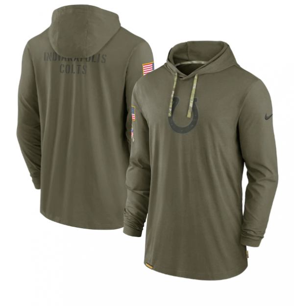 Men Indianapolis Colts 2022 Olive Salute to Service Tonal Pullover Hoodie