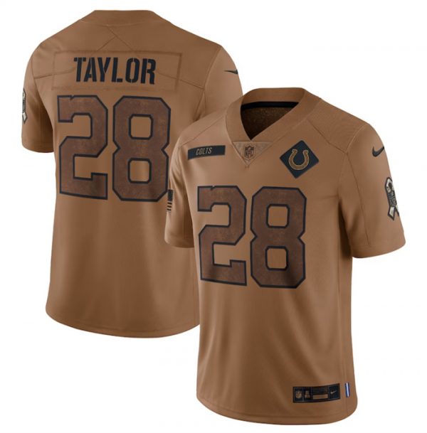 Men Indianapolis Colts #28 Jonathan Taylor 2023 Brown Salute To Service Limited Football Jersey