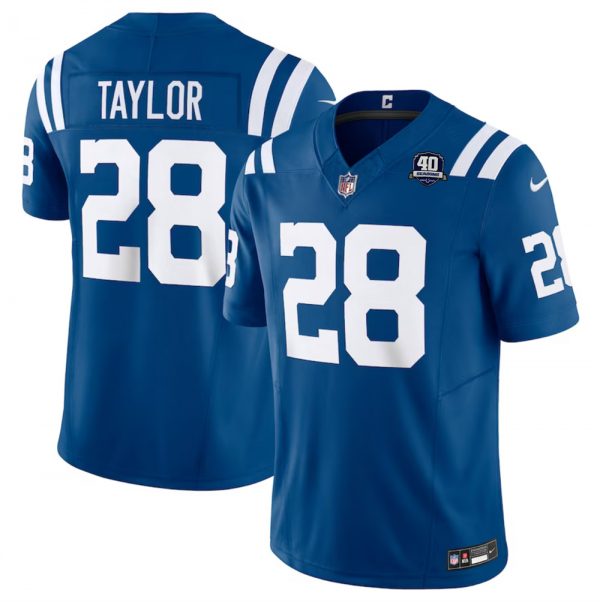 Men Indianapolis Colts #28 Jonathan Taylor Blue 2023 F.U.S.E 40th Anniversary Vapor Untouchable Stitched Football Jersey