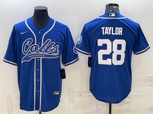 Men Indianapolis Colts #28 Jonathan Taylor Royal Cool Base Stitched Baseball Jersey