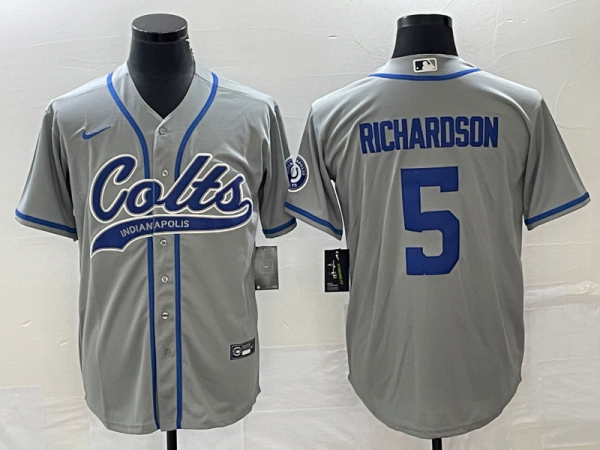 Men Indianapolis Colts #5 Anthony Richardson Gray Cool Base Stitched Baseball Jersey