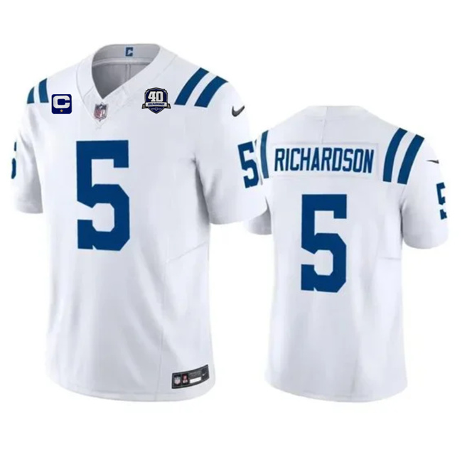 Men Indianapolis Colts #5 Anthony Richardson White 2023 F.U.S.E. 40th Anniversary With 1-Star C Patch Vapor Untouchable Limited Stitched Football Jersey