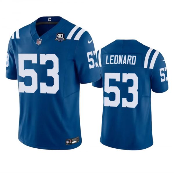 Men Indianapolis Colts #53 Shaquille Leonard Blue 2023 F.U.S.E 40th Anniversary Vapor Untouchable Stitched Football Jersey