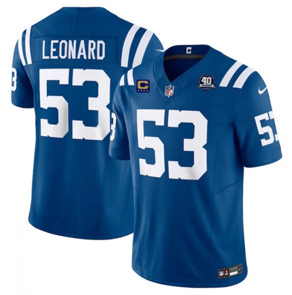 Men Indianapolis Colts #53 Shaquille Leonard Blue 2023 F.U.S.E. 40th Anniversary With 4-Star C Patch Vapor Untouchable Limited Stitched Football Jersey