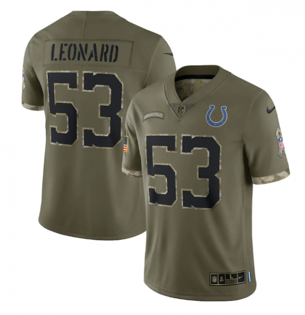 Men Indianapolis Colts #53 Shaquille Leonard Olive 2022 Salute To Service Limited Stitched Jersey