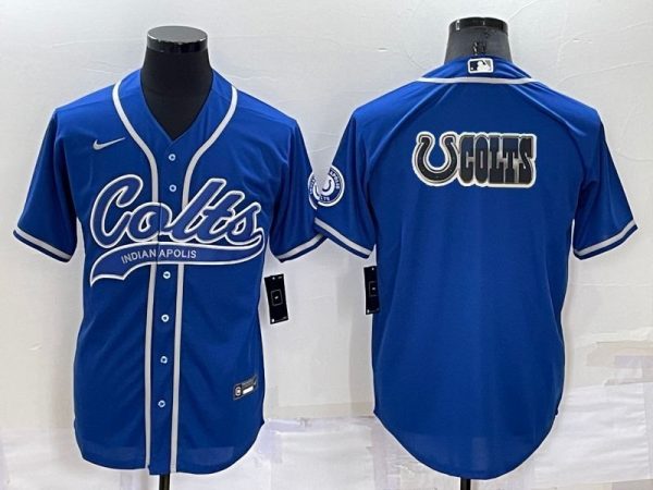 Men Indianapolis Colts Royal Team Big Logo With Patch Cool Base Stitched Baseball Jersey