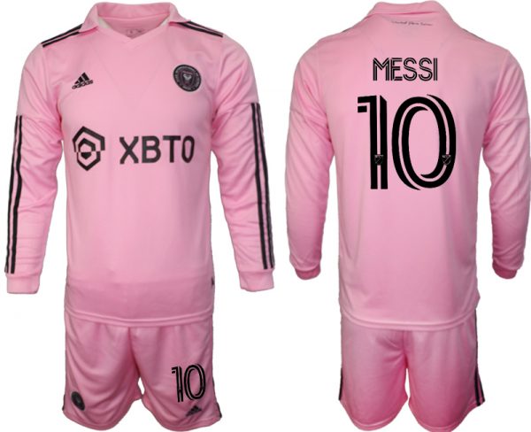 Men Inter Miami CF #10 Lionel Messi 2023/24 Pink Home Soccer Jersey Suit