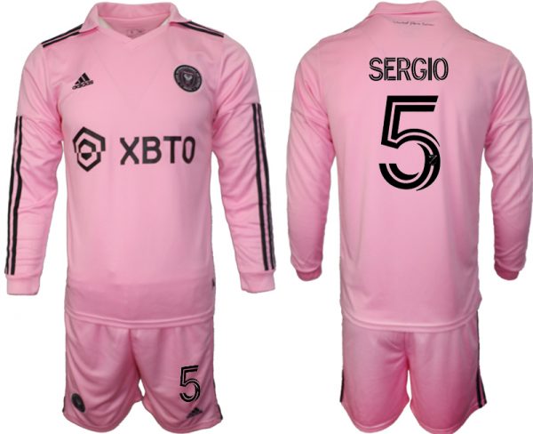 Men Inter Miami CF #5 sergio 2023/24 Pink Home Soccer Jersey Suit