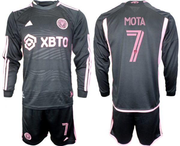 Men Inter Miami CF #7 Mota 2023/24 Black Away Soccer Jersey Suit