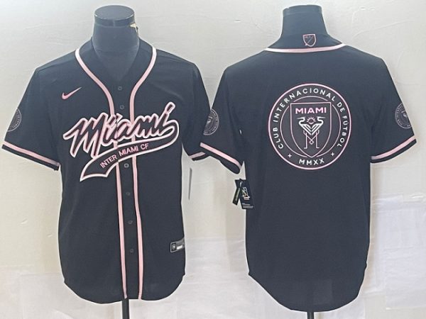 Men Inter Miami CF Black Team Big Logo Cool Base Stitched Jersey