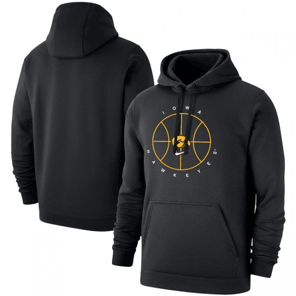 Men Iowa Hawkeyes Black Basketball Icon Club Fleece Pullover Hoodie