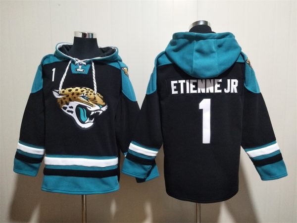 Men Jacksonville Jaguars #1 Travis Etienne Jr. Black Ageless Must-Have Lace-Up Pullover Hoodie