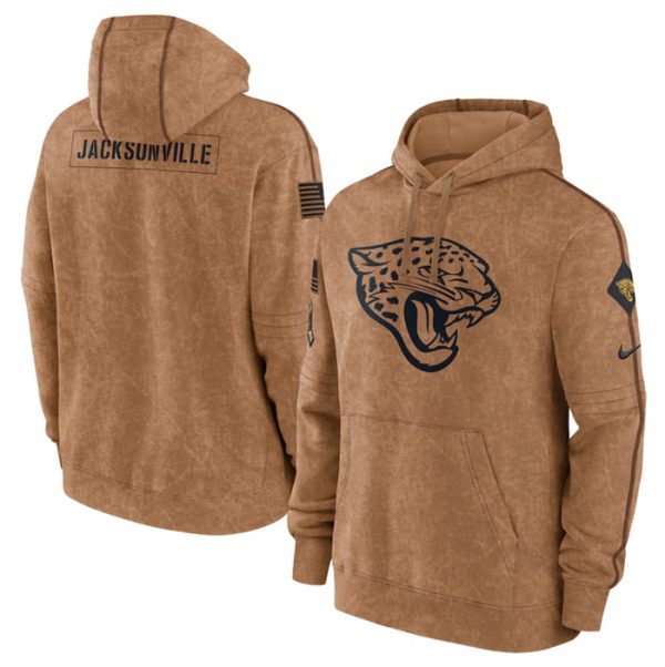 Men Jacksonville Jaguars 2023 Brown Salute to Service Pullover Hoodie