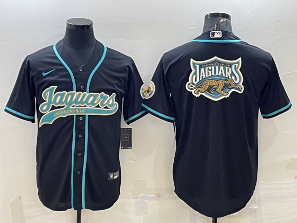 Men Jacksonville Jaguars Black Team Big Logo With Patch Cool Base Stitched Baseball Jersey