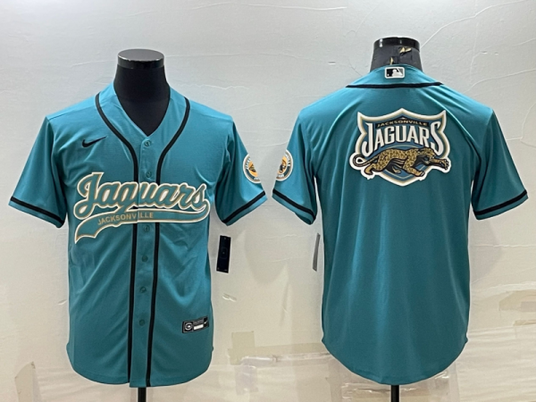 Men Jacksonville Jaguars Teal Team Big Logo With Patch Cool Base Stitched Baseball Jersey