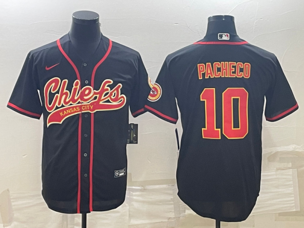 Men Kansas City Chiefs #10 Isiah Pacheco Black With Patch Cool Base Stitched Baseball Jersey