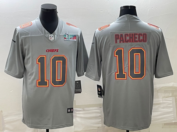 Men Kansas City Chiefs #10 Isiah Pacheco Gray Super Bowl LVII Patch Atmosphere Fashion Stitched Jersey