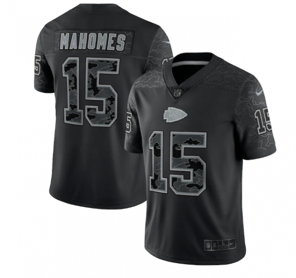 Men Kansas City Chiefs #15 Patrick Mahomes Black Reflective Limited Stitched Football Jersey