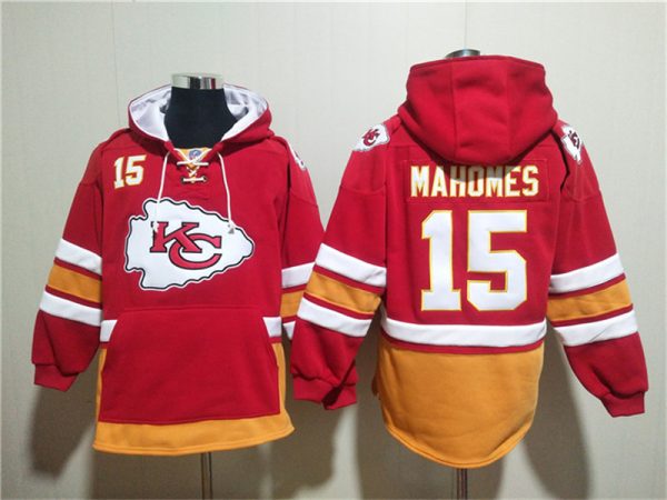 Men Kansas City Chiefs #15 Patrick Mahomes Red Lace-Up Pullover Hoodie
