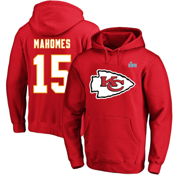 Men Kansas City Chiefs #15 Patrick Mahomes Red Super Bowl LVII Big & Tall Name & Number Pullover Hoodie