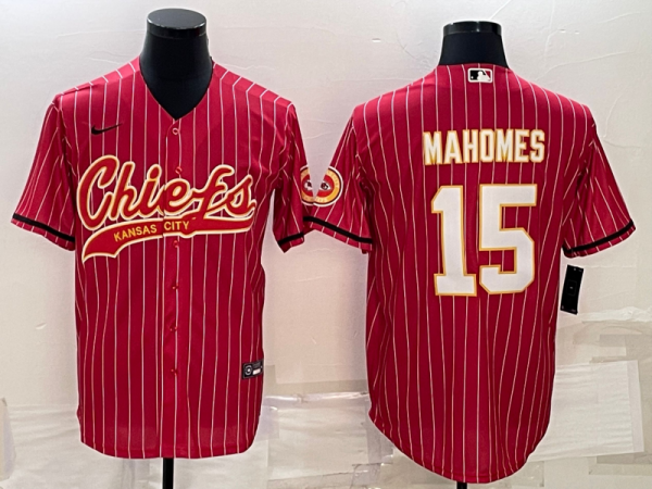 Men Kansas City Chiefs #15 Patrick Mahomes Red With Patch Cool Base Stitched Baseball Jersey