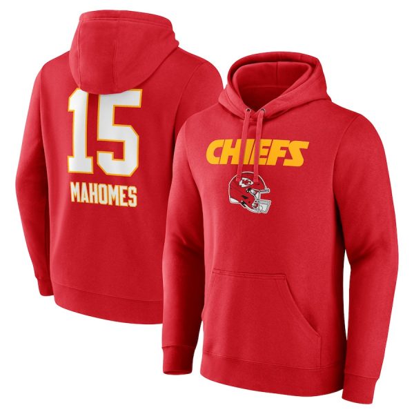 Men Kansas City Chiefs #15 Patrick Mahomes Red Wordmark Player Name & Number Pullover Hoodie