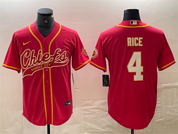 Men Kansas City Chiefs #4 Rashee Rice Red Cool Base Stitched Baseball Jersey