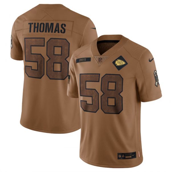 Men Kansas City Chiefs #58 Derrick Thomas 2023 Brown Salute To Service Limited Football Jersey