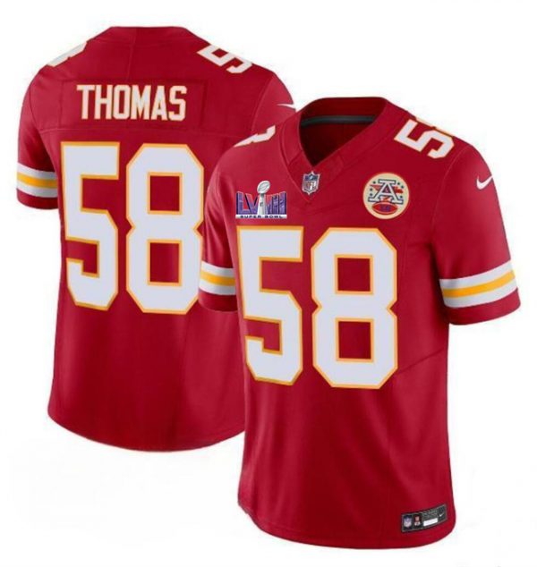 Men Kansas City Chiefs #58 Derrick Thomas Red F.U.S.E. Super Bowl LVIII Patch Vapor Untouchable Limited Stitched Football Jersey