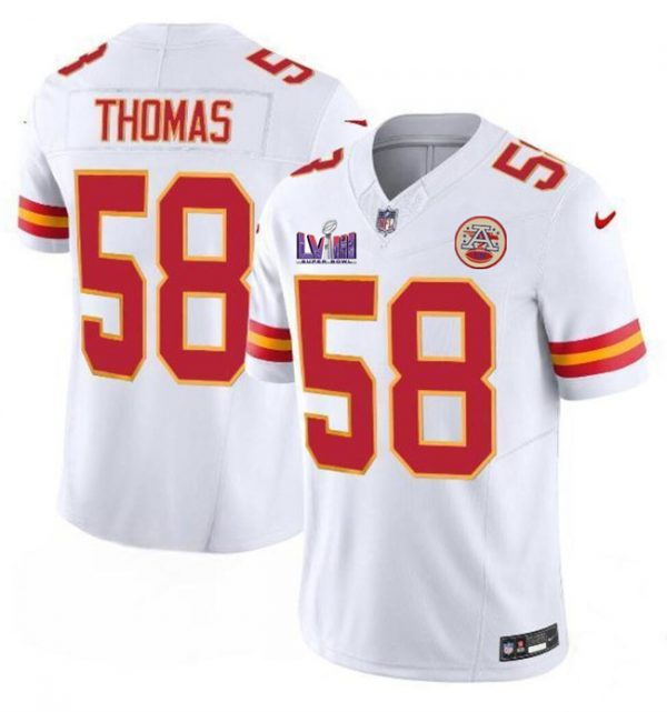 Men Kansas City Chiefs #58 Derrick Thomas White F.U.S.E. Super Bowl LVIII Patch Vapor Untouchable Limited Stitched Football Jersey