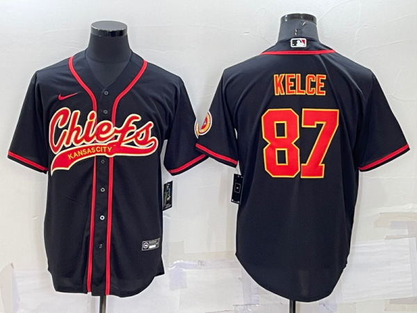 Men Kansas City Chiefs #87 Travis Kelce Black Cool Base Stitched Baseball Jersey