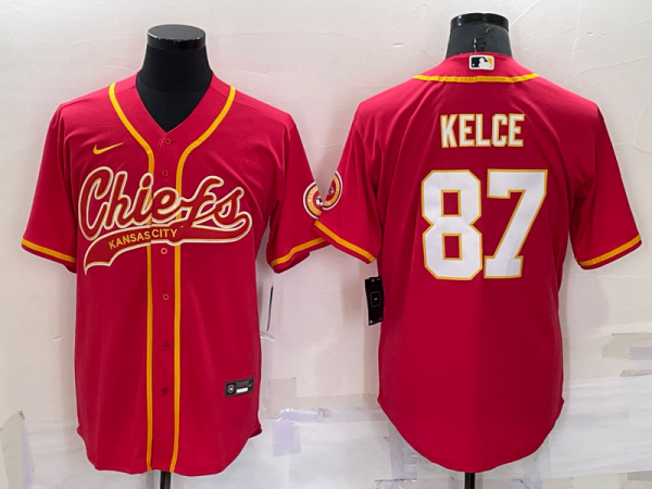 Men Kansas City Chiefs #87 Travis Kelce Red Cool Base Stitched Baseball Jersey