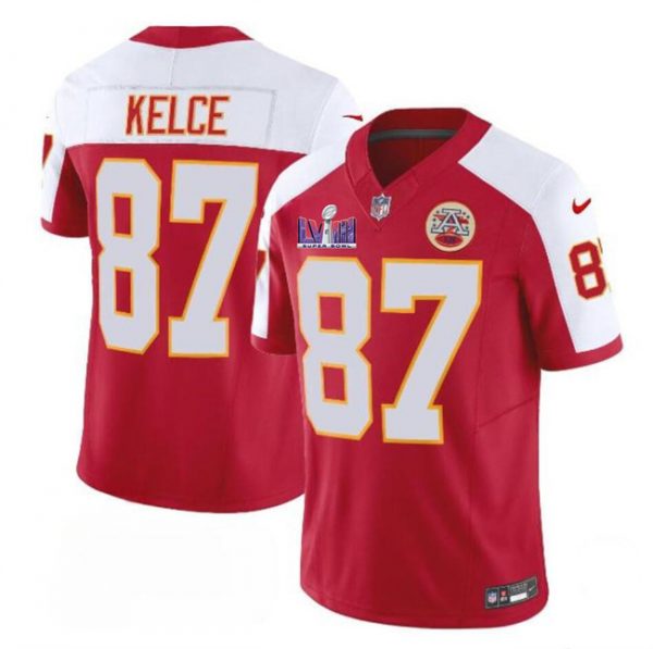 Men Kansas City Chiefs #87 Travis Kelce Red/White F.U.S.E. Super Bowl LVIII Patch Vapor Untouchable Limited Stitched Football Jersey