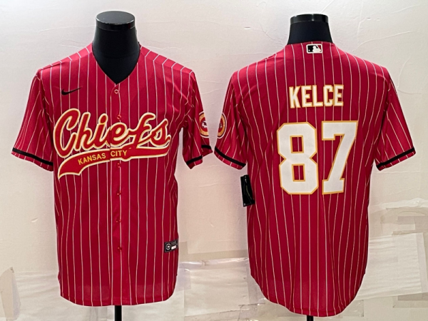 Men Kansas City Chiefs #87 Travis Kelce Red With Patch Cool Base Stitched Baseball Jersey