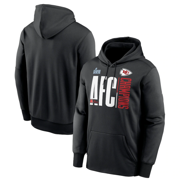 Men Kansas City Chiefs Black 2022 AFC Champions Iconic Therma Performance Pullover Hoodie