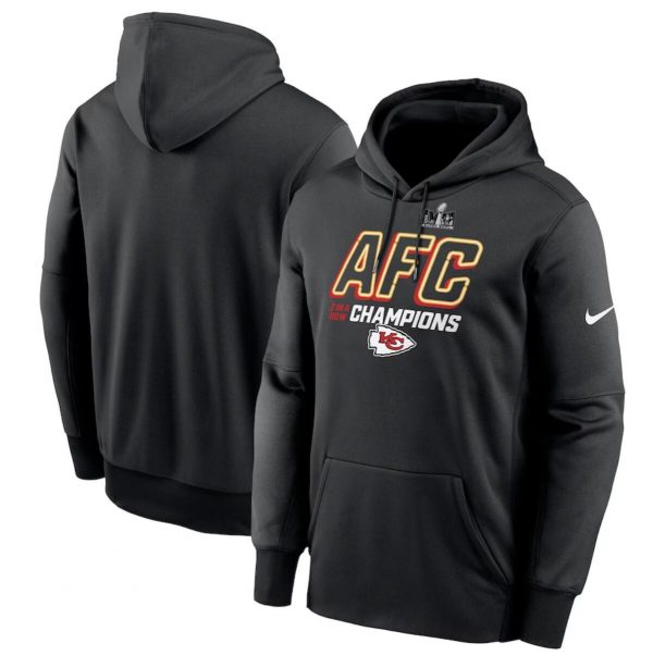 Men Kansas City Chiefs Black 2023 AFC Champions Iconic Pullover Hoodie